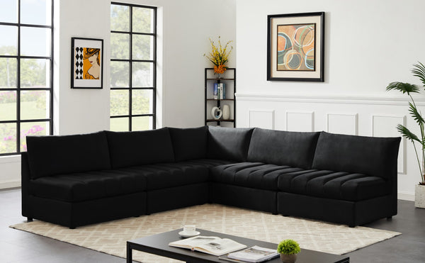 Jacob Velvet / Engineered Wood / Foam Contemporary Black Velvet Modular Sectional - 107" W x 108" D x 32" H