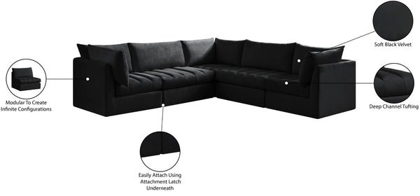 Jacob Velvet / Engineered Wood / Foam Contemporary Black Velvet Modular Sectional - 103" W x 104" D x 32" H