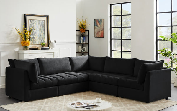 Jacob Velvet / Engineered Wood / Foam Contemporary Black Velvet Modular Sectional - 103" W x 104" D x 32" H