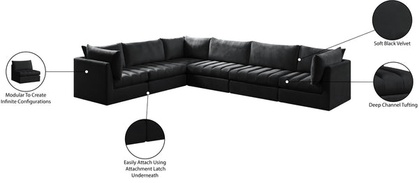 Jacob Velvet / Engineered Wood / Foam Contemporary Black Velvet Modular Sectional - 140" W x 104" D x 32" H