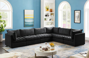 Jacob Velvet / Engineered Wood / Foam Contemporary Black Velvet Modular Sectional - 140" W x 104" D x 32" H