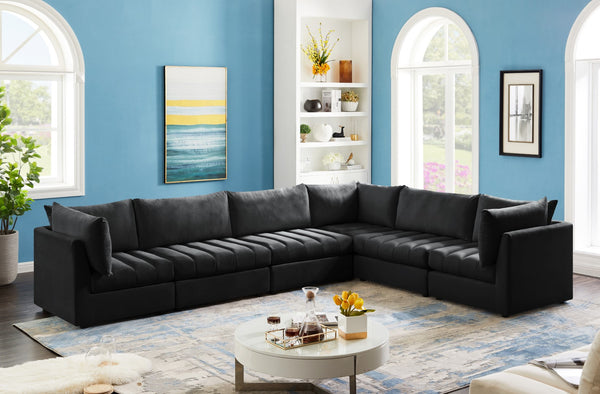 Jacob Velvet / Engineered Wood / Foam Contemporary Black Velvet Modular Sectional - 140" W x 104" D x 32" H