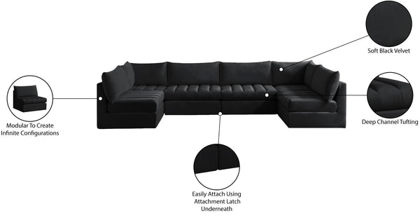 Jacob Velvet / Engineered Wood / Foam Contemporary Black Velvet Modular Sectional - 140" W x 71" D x 32" H