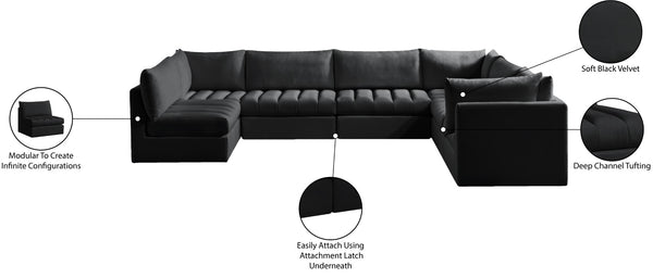 Jacob Velvet / Engineered Wood / Foam Contemporary Black Velvet Modular Sectional - 140" W x 104" D x 32" H