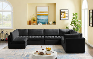 Jacob Velvet / Engineered Wood / Foam Contemporary Black Velvet Modular Sectional - 140" W x 104" D x 32" H