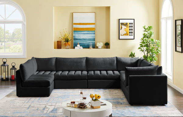 Jacob Velvet / Engineered Wood / Foam Contemporary Black Velvet Modular Sectional - 140" W x 104" D x 32" H