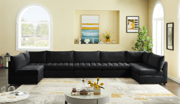 Jacob Velvet / Engineered Wood / Foam Contemporary Black Velvet Modular Sectional - 177" W x 71" D x 32" H