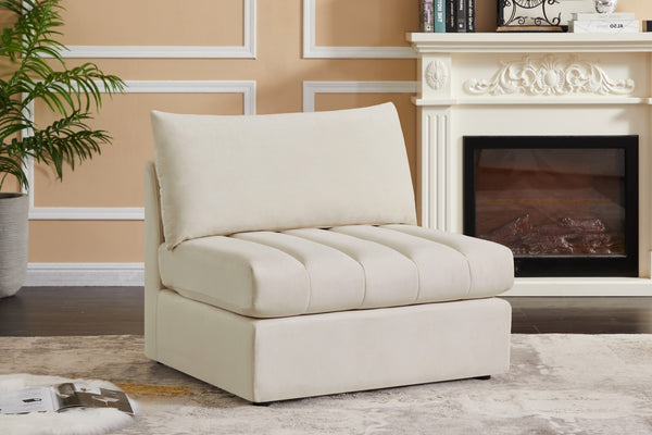Jacob Velvet / Engineered Wood / Foam Contemporary Cream Velvet Armless - 37" W x 34" D x 32" H