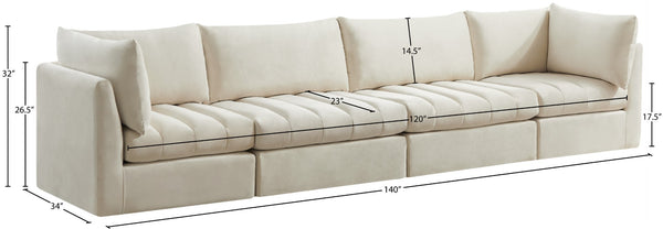 Jacob Velvet / Engineered Wood / Foam Contemporary Cream Velvet Modular Sofa - 140" W x 34" D x 32" H