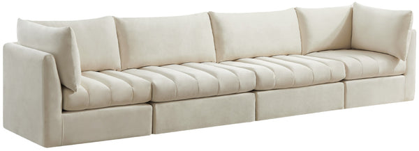 Jacob Velvet / Engineered Wood / Foam Contemporary Cream Velvet Modular Sofa - 140" W x 34" D x 32" H