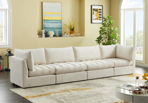 Jacob Velvet / Engineered Wood / Foam Contemporary Cream Velvet Modular Sofa - 140" W x 34" D x 32" H