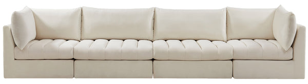 Jacob Velvet / Engineered Wood / Foam Contemporary Cream Velvet Modular Sofa - 140" W x 34" D x 32" H