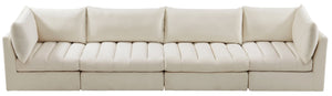 Jacob Velvet / Engineered Wood / Foam Contemporary Cream Velvet Modular Sofa - 140" W x 34" D x 32" H