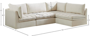 Jacob Velvet / Engineered Wood / Foam Contemporary Cream Velvet Modular Sectional - 103" W x 71" D x 32" H