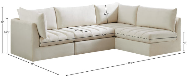 Jacob Velvet / Engineered Wood / Foam Contemporary Cream Velvet Modular Sectional - 103" W x 71" D x 32" H