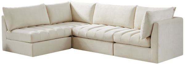 Jacob Velvet / Engineered Wood / Foam Contemporary Cream Velvet Modular Sectional - 103" W x 71" D x 32" H