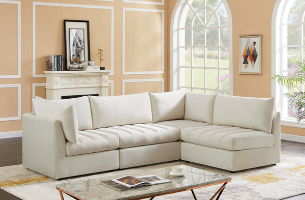 Jacob Velvet / Engineered Wood / Foam Contemporary Cream Velvet Modular Sectional - 103" W x 71" D x 32" H