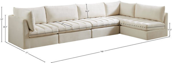 Jacob Velvet / Engineered Wood / Foam Contemporary Cream Velvet Modular Sectional - 140" W x 71" D x 32" H