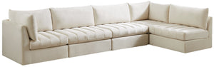 Jacob Velvet / Engineered Wood / Foam Contemporary Cream Velvet Modular Sectional - 140" W x 71" D x 32" H