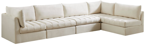 Jacob Velvet / Engineered Wood / Foam Contemporary Cream Velvet Modular Sectional - 140" W x 71" D x 32" H