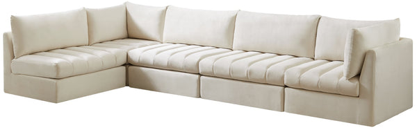 Jacob Velvet / Engineered Wood / Foam Contemporary Cream Velvet Modular Sectional - 140" W x 71" D x 32" H