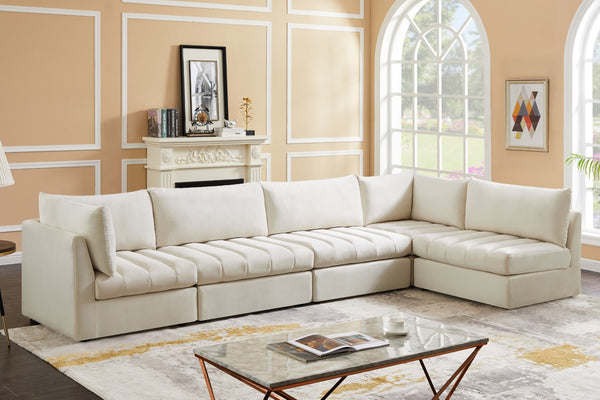 Jacob Velvet / Engineered Wood / Foam Contemporary Cream Velvet Modular Sectional - 140" W x 71" D x 32" H