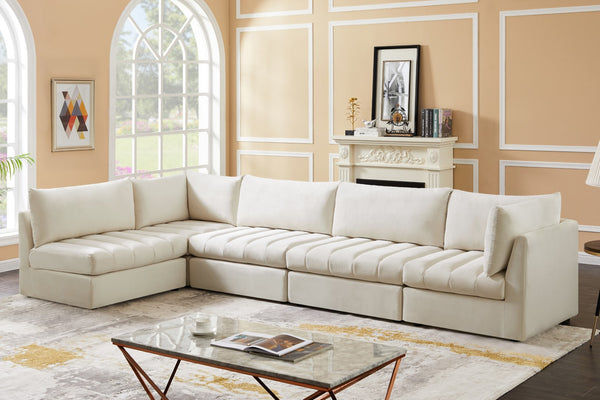 Jacob Velvet / Engineered Wood / Foam Contemporary Cream Velvet Modular Sectional - 140" W x 71" D x 32" H