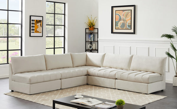 Jacob Velvet / Engineered Wood / Foam Contemporary Cream Velvet Modular Sectional - 107" W x 108" D x 32" H