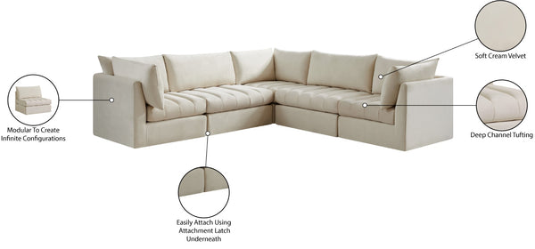 Jacob Velvet / Engineered Wood / Foam Contemporary Cream Velvet Modular Sectional - 103" W x 104" D x 32" H