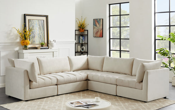 Jacob Velvet / Engineered Wood / Foam Contemporary Cream Velvet Modular Sectional - 103" W x 104" D x 32" H
