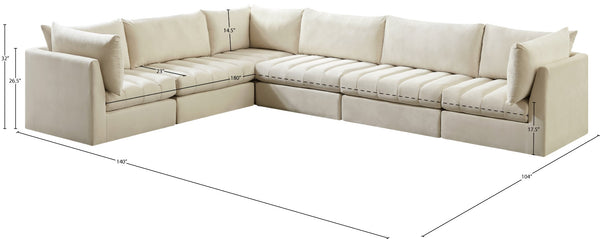 Jacob Velvet / Engineered Wood / Foam Contemporary Cream Velvet Modular Sectional - 140" W x 104" D x 32" H