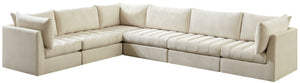 Jacob Velvet / Engineered Wood / Foam Contemporary Cream Velvet Modular Sectional - 140" W x 104" D x 32" H