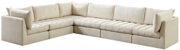 Jacob Velvet / Engineered Wood / Foam Contemporary Cream Velvet Modular Sectional - 140" W x 104" D x 32" H
