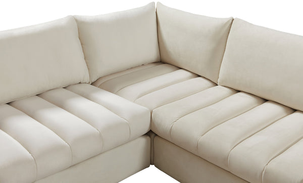 Jacob Velvet / Engineered Wood / Foam Contemporary Cream Velvet Modular Sectional - 140" W x 104" D x 32" H