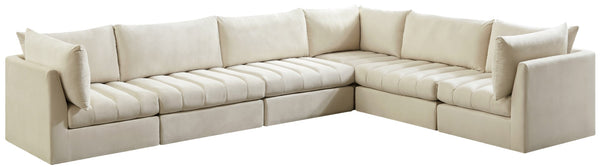 Jacob Velvet / Engineered Wood / Foam Contemporary Cream Velvet Modular Sectional - 140" W x 104" D x 32" H