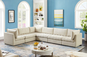 Jacob Velvet / Engineered Wood / Foam Contemporary Cream Velvet Modular Sectional - 140" W x 104" D x 32" H