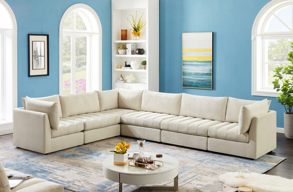 Jacob Velvet / Engineered Wood / Foam Contemporary Cream Velvet Modular Sectional - 140" W x 104" D x 32" H