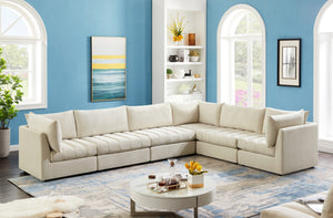 Jacob Velvet / Engineered Wood / Foam Contemporary Cream Velvet Modular Sectional - 140" W x 104" D x 32" H