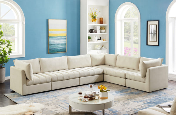 Jacob Velvet / Engineered Wood / Foam Contemporary Cream Velvet Modular Sectional - 140" W x 104" D x 32" H