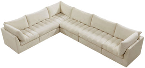 Jacob Velvet / Engineered Wood / Foam Contemporary Cream Velvet Modular Sectional - 140" W x 104" D x 32" H