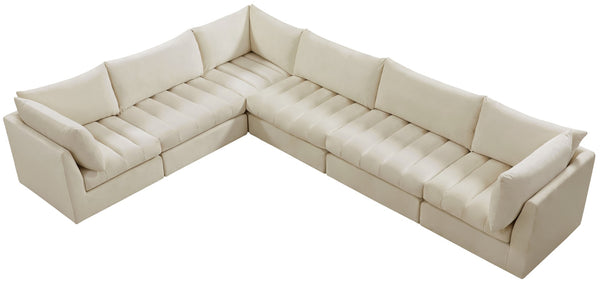 Jacob Velvet / Engineered Wood / Foam Contemporary Cream Velvet Modular Sectional - 140" W x 104" D x 32" H