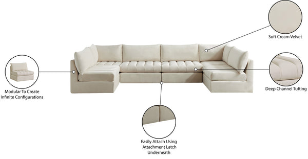 Jacob Velvet / Engineered Wood / Foam Contemporary Cream Velvet Modular Sectional - 140" W x 71" D x 32" H