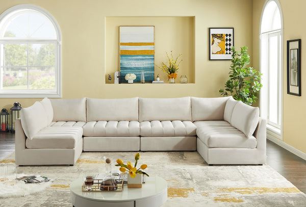 Jacob Velvet / Engineered Wood / Foam Contemporary Cream Velvet Modular Sectional - 140" W x 71" D x 32" H