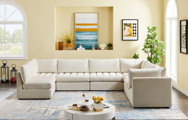 Jacob Velvet / Engineered Wood / Foam Contemporary Cream Velvet Modular Sectional - 140" W x 104" D x 32" H