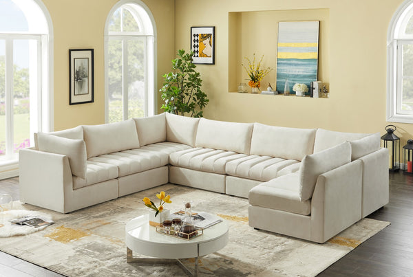 Jacob Velvet / Engineered Wood / Foam Contemporary Cream Velvet Modular Sectional - 140" W x 104" D x 32" H
