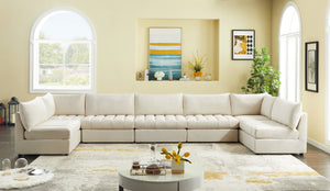 Jacob Velvet / Engineered Wood / Foam Contemporary Cream Velvet Modular Sectional - 177" W x 71" D x 32" H