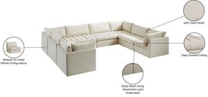 Jacob Velvet / Engineered Wood / Foam Contemporary Cream Velvet Modular Sectional - 140" W x 104" D x 32" H