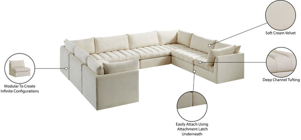 Jacob Velvet / Engineered Wood / Foam Contemporary Cream Velvet Modular Sectional - 140" W x 104" D x 32" H