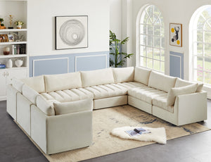 Jacob Velvet / Engineered Wood / Foam Contemporary Cream Velvet Modular Sectional - 140" W x 104" D x 32" H