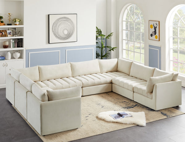 Jacob Velvet / Engineered Wood / Foam Contemporary Cream Velvet Modular Sectional - 140" W x 104" D x 32" H
